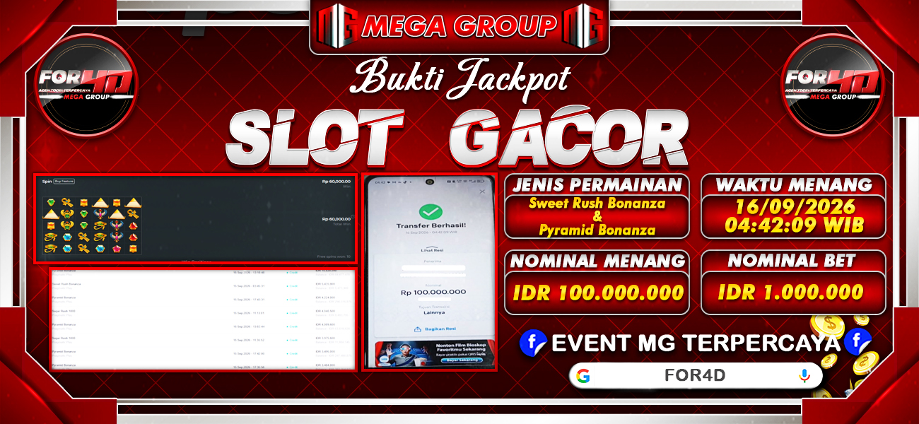 Bukti JP situs For4D hari Rabu, 16 September 2026