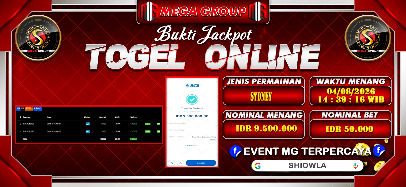 Bukti JP situs Shiowla hari Selasa, 04 Agustus 2026