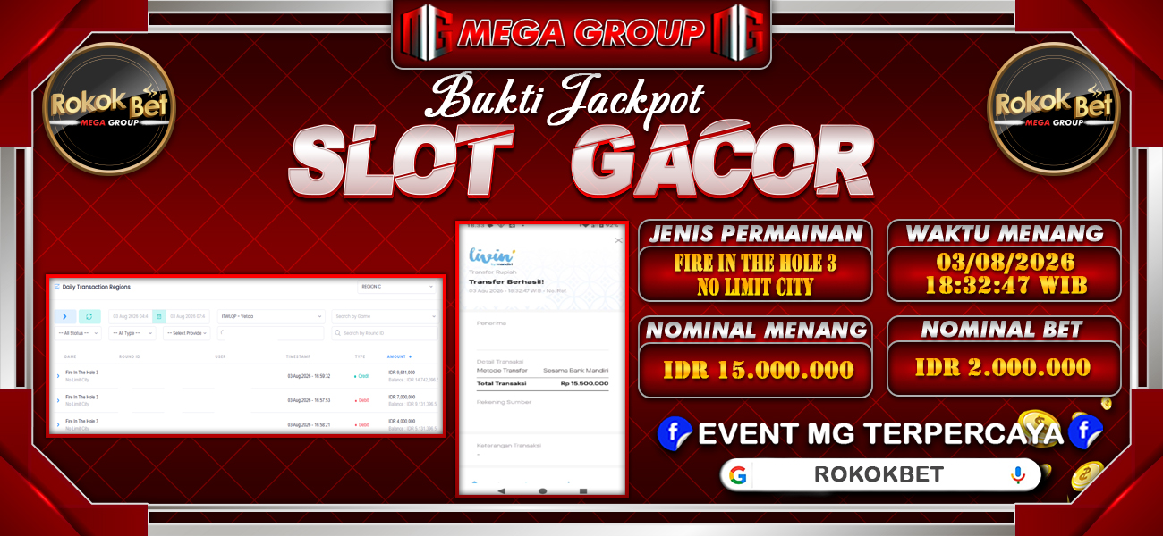 Bukti JP situs Rokokbet hari Senin, 03 Agustus 2026