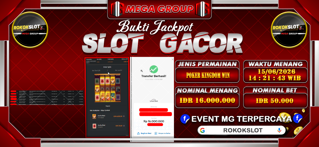 Bukti JP situs Rokokslot hari Senin, 15 Juni 2026