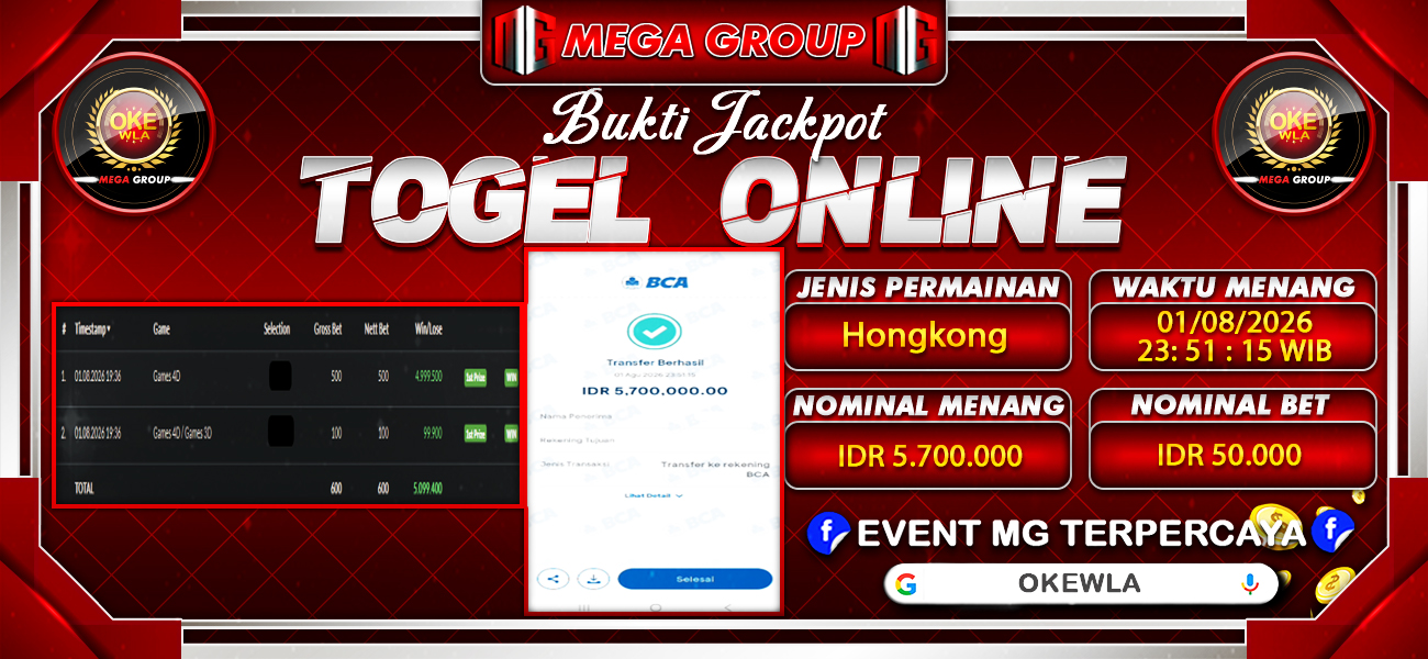Bukti JP situs Okewla hari Sabtu, 01 Agustus 2026
